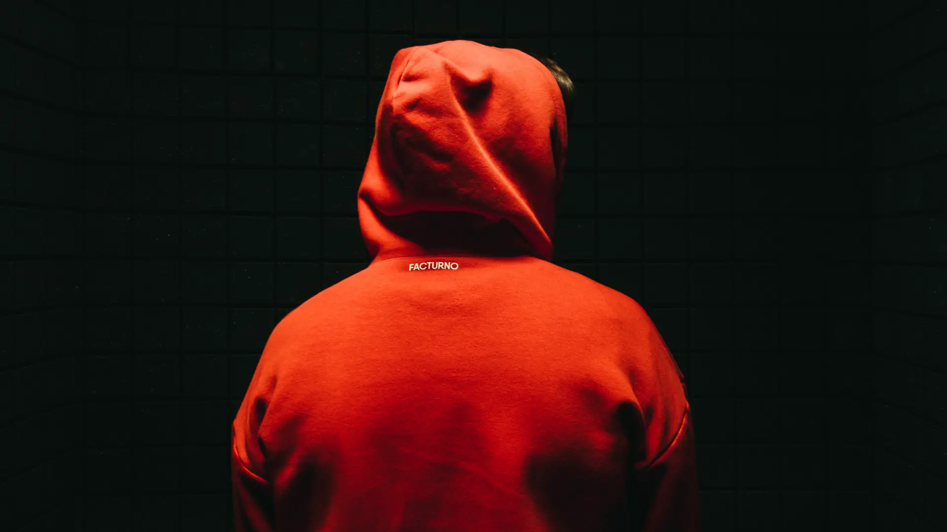 View of guy wearing a red hoodie from behind